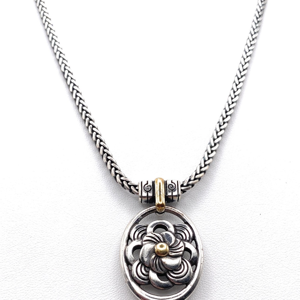 Brighton Incased Zinnia Flower Silver Gold Necklace